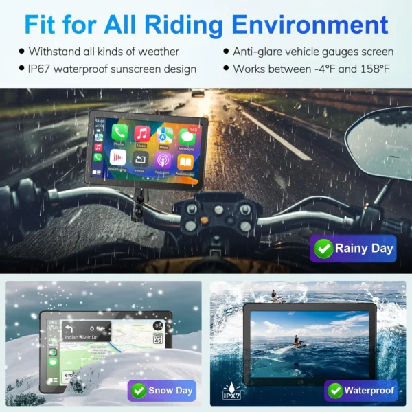 Wireless CarPlay and Android Auto for Motorcycle 7 Inch Carplay Dual Bluetooth Waterproof Portable Car Play GPS Navigation Siri - Image 6