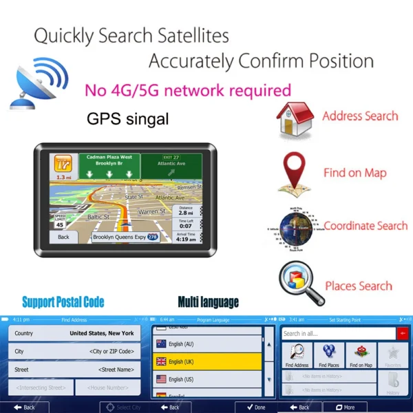 5 inch gps navigation for car  truck accessories free map update tools 2024 8GB speed warning Voice broadcast amercia europe - Image 3