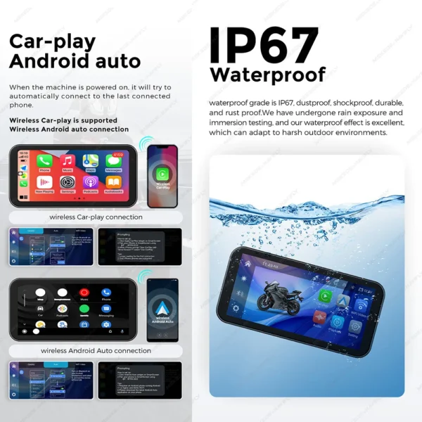 Portable 6.25 inch IP67 Waterproof Motorcycle GPS Navigation Wireless Carplay Android Auto DVR Drive Recorder Moto Monitor WIFI - Image 2