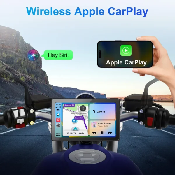 Wireless CarPlay and Android Auto for Motorcycle 7 Inch Carplay Dual Bluetooth Waterproof Portable Car Play GPS Navigation Siri - Image 2
