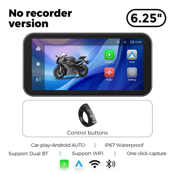 Portable 6.25 inch IP67 Waterproof Motorcycle GPS Navigation Wireless Carplay Android Auto DVR Drive Recorder Moto Monitor WIFI - Image 7