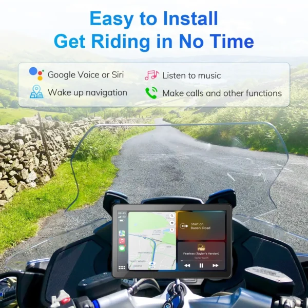 Wireless CarPlay and Android Auto for Motorcycle 7 Inch Carplay Dual Bluetooth Waterproof Portable Car Play GPS Navigation Siri - Image 5
