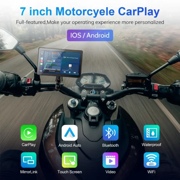 Wireless CarPlay and Android Auto for Motorcycle 7 Inch Carplay Dual Bluetooth Waterproof Portable Car Play GPS Navigation Siri - Image 3